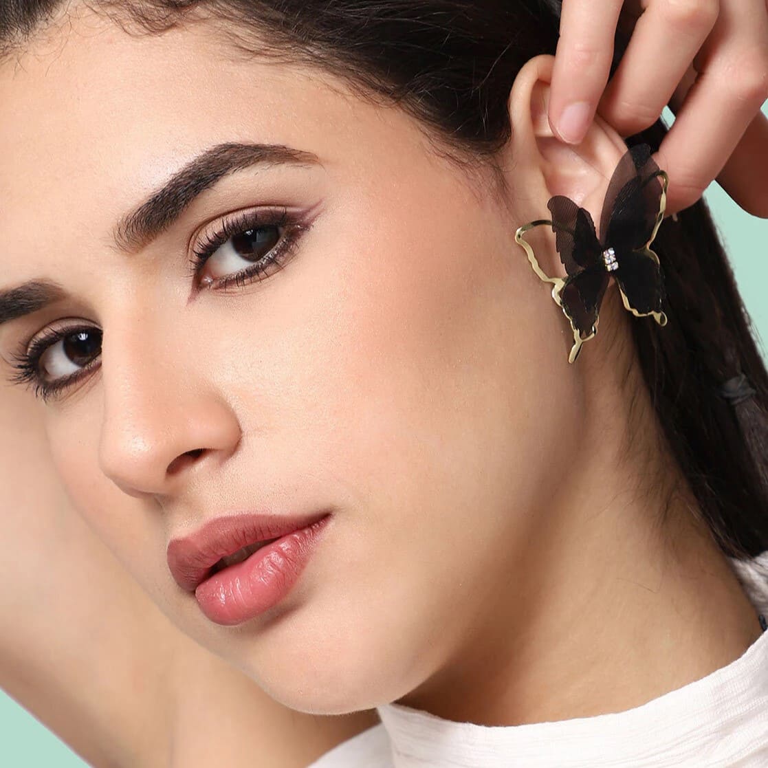 Korean Black Butterfly Earrings