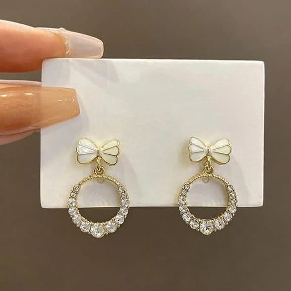 Korean Bow AD Drop Earrings