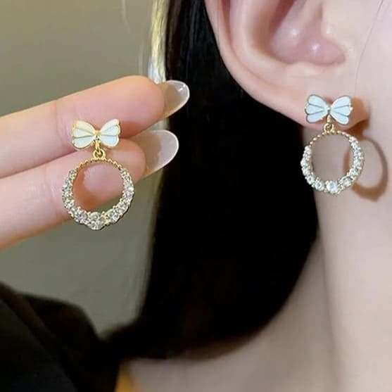 Korean Bow AD Drop Earrings