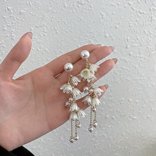 Korean Long Flowers Drop Earrings