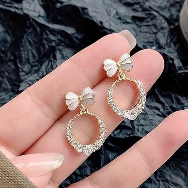 Korean Bow AD Drop Earrings