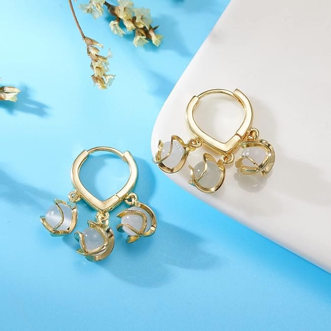 Korean Pearl Drop Eye Bell Earrings