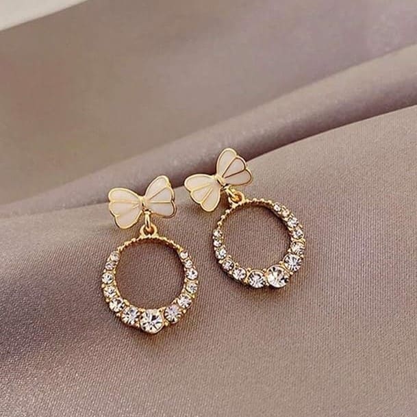 Korean Bow AD Drop Earrings
