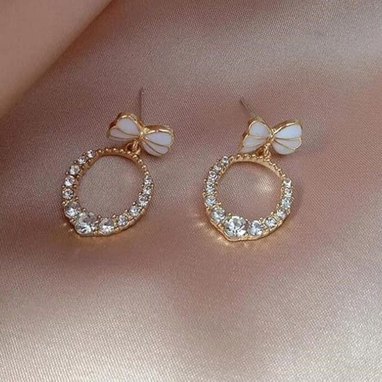 Korean Bow AD Drop Earrings