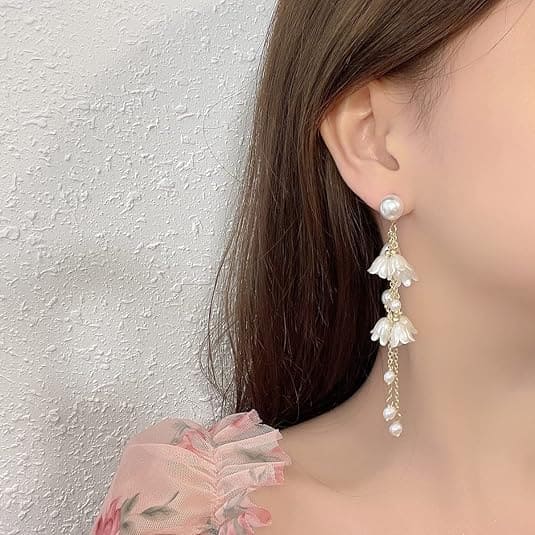 Korean Long Flowers Drop Earrings