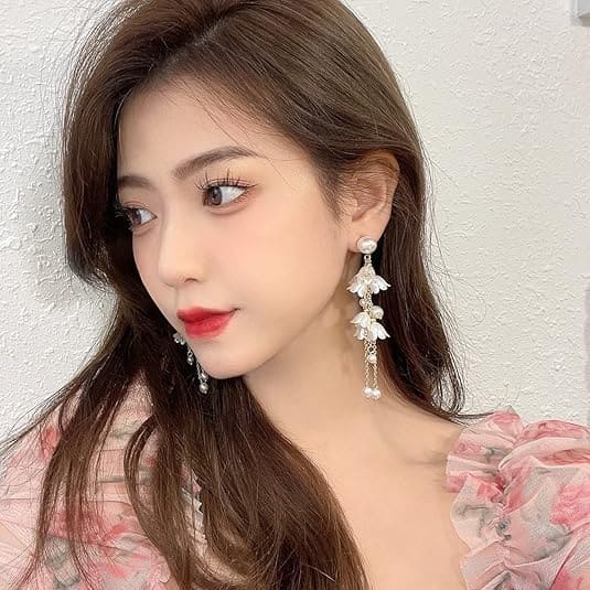Korean Long Flowers Drop Earrings