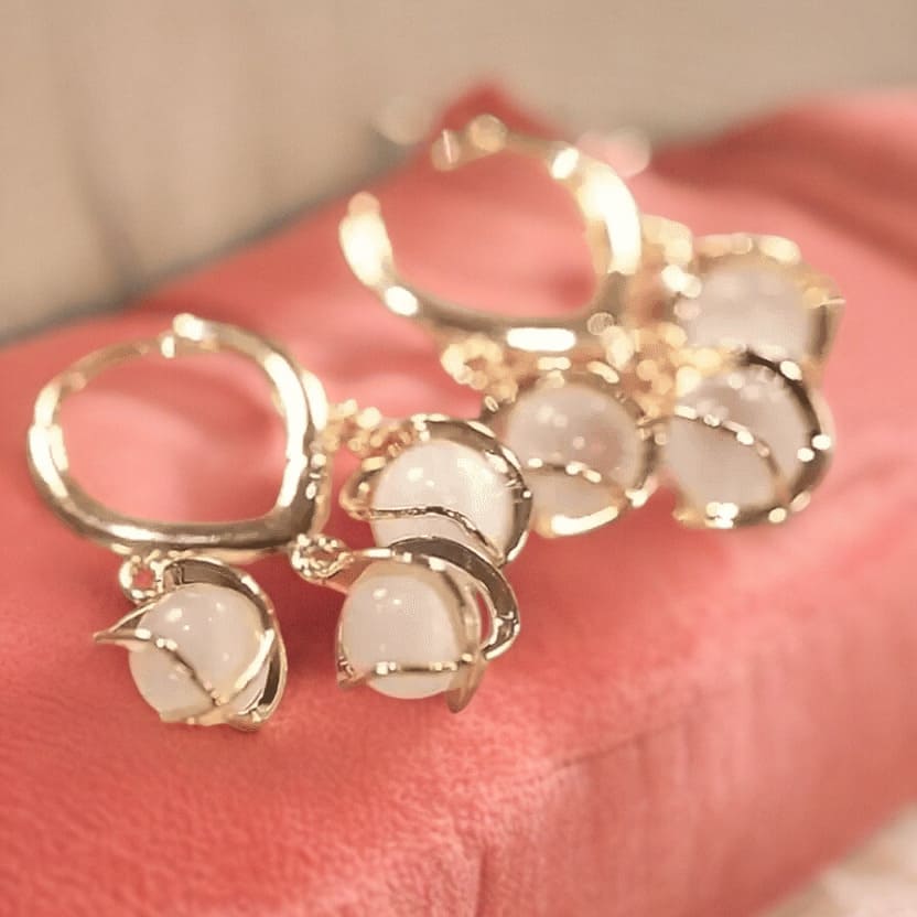 Korean Pearl Drop Eye Bell Earrings