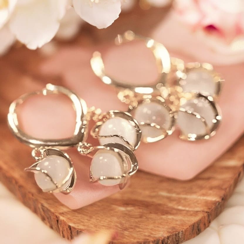 Korean Pearl Drop Eye Bell Earrings