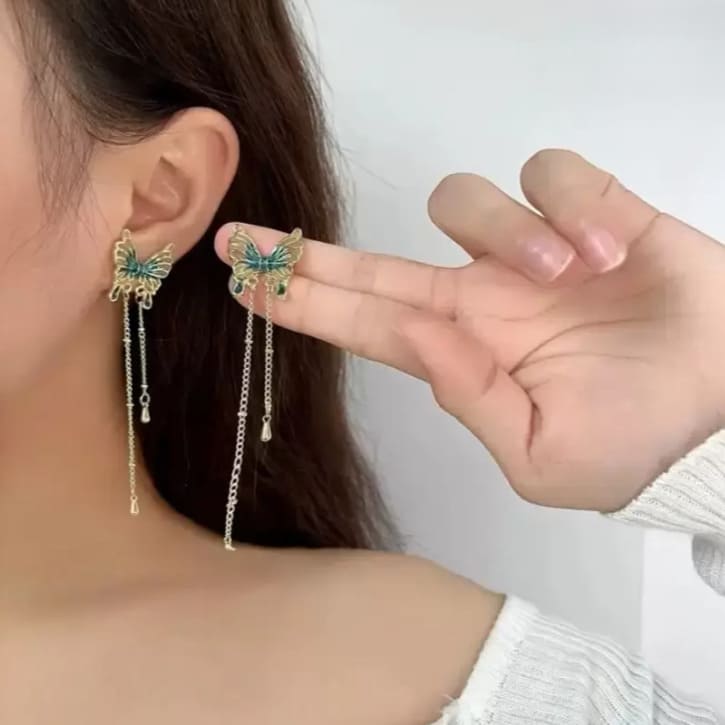 Korean Butterfly Long Drop Earrings