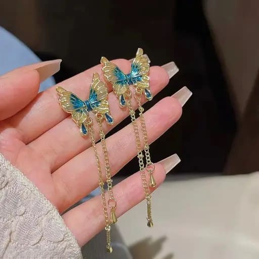 Korean Butterfly Long Drop Earrings