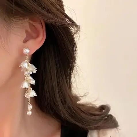Korean Long Flowers Drop Earrings