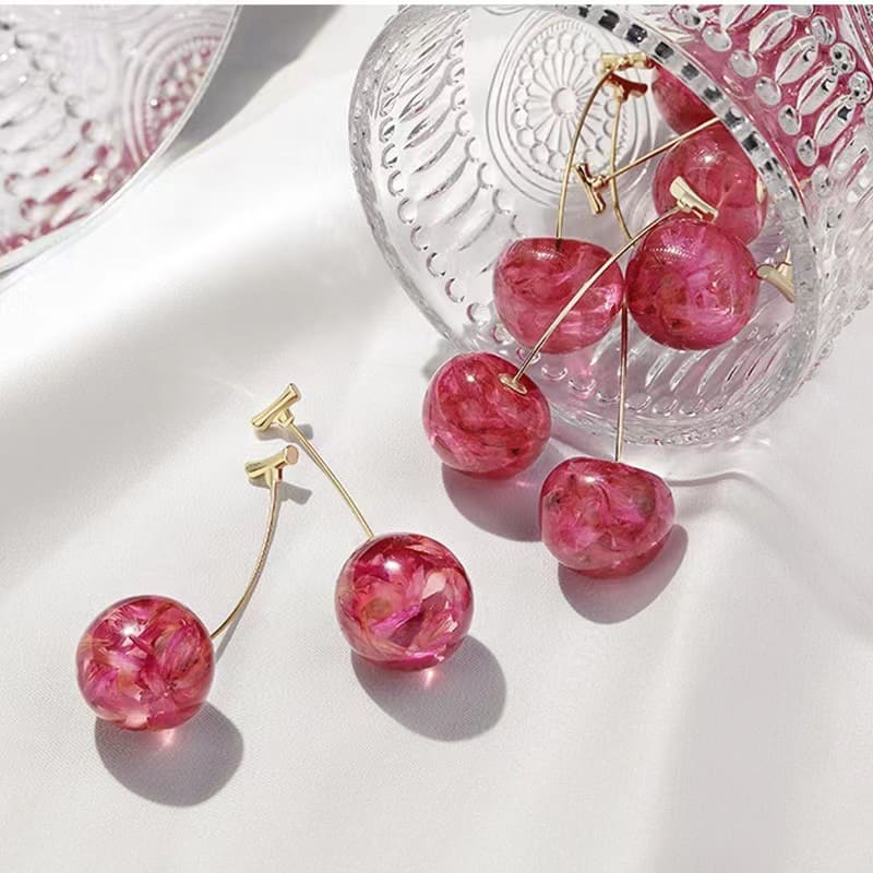 Korean Textured Cherry Drop Earrings