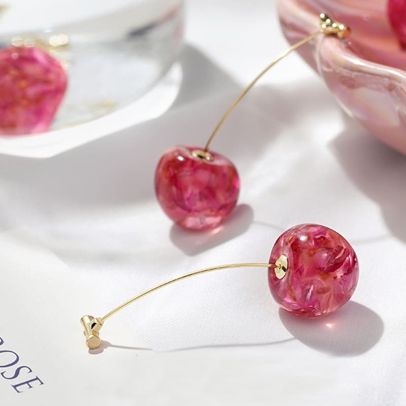 Korean Textured Cherry Drop Earrings