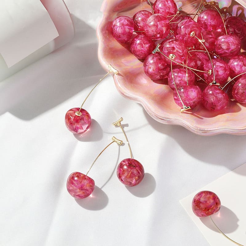 Korean Textured Cherry Drop Earrings
