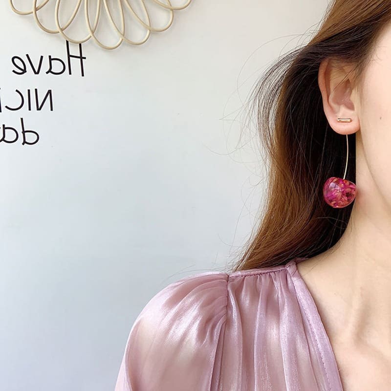 Korean Textured Cherry Drop Earrings
