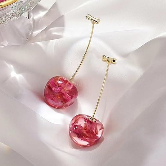 Korean Textured Cherry Drop Earrings