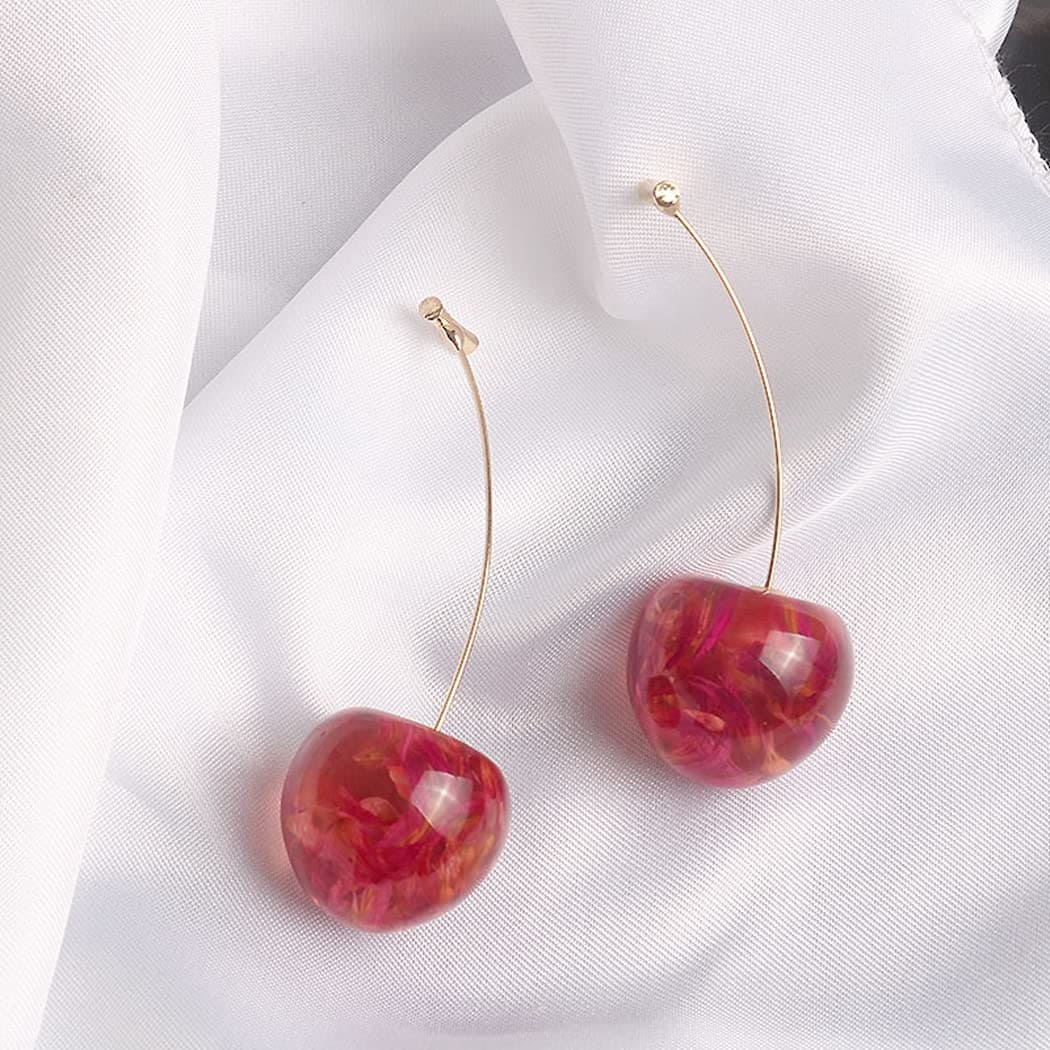 Korean Textured Cherry Drop Earrings