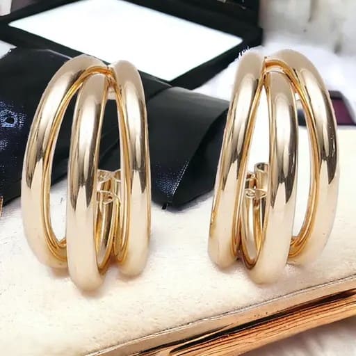 Korean Golden 3 Liner Hoop Earrings