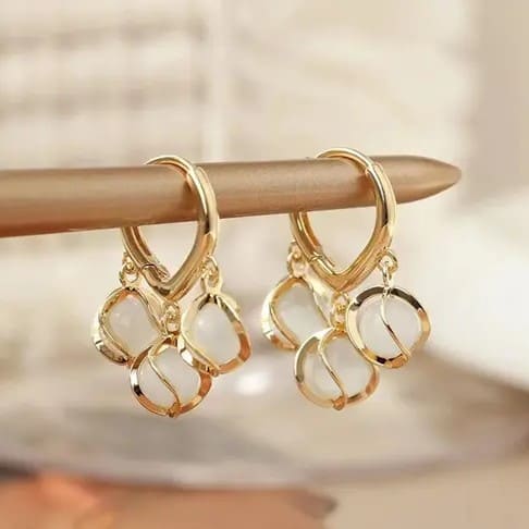 Korean Pearl Drop Eye Bell Earrings