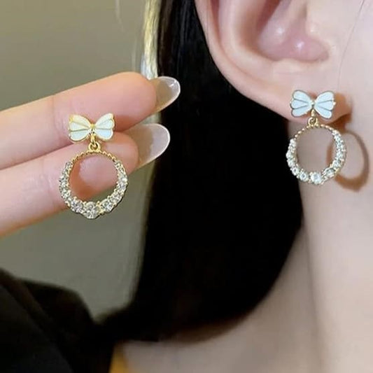 Korean Bow AD Drop Earrings