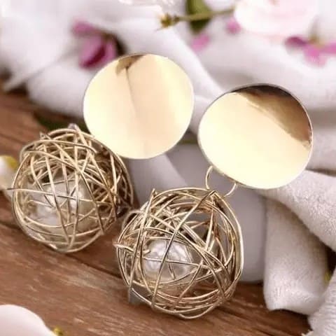 Korean Golden Wired Drop Earrings
