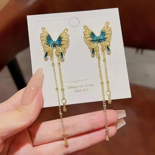 Korean Butterfly Long Drop Earrings