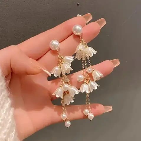 Korean Long Flowers Drop Earrings
