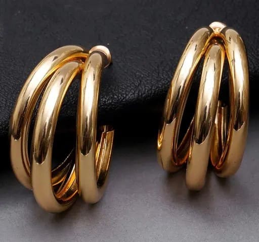Korean Golden 3 Liner Hoop Earrings