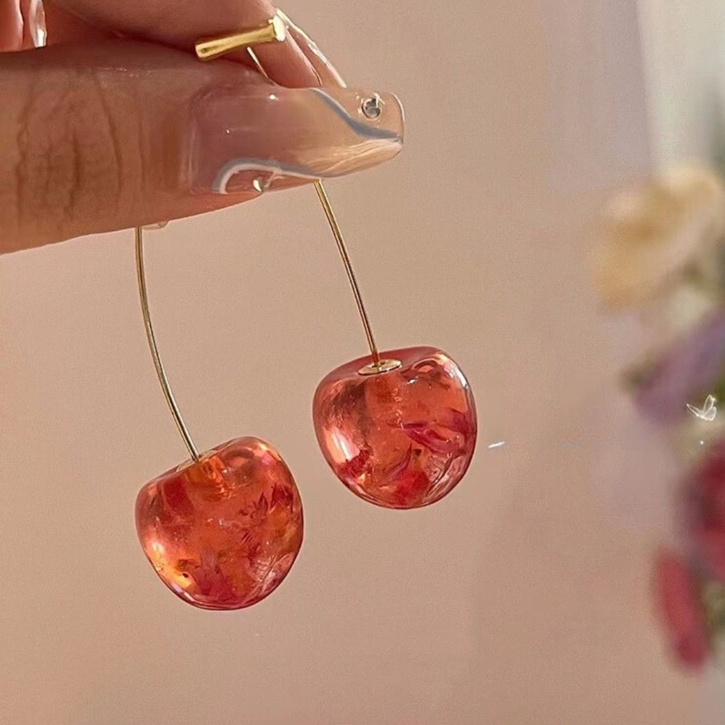 Korean Textured Cherry Drop Earrings